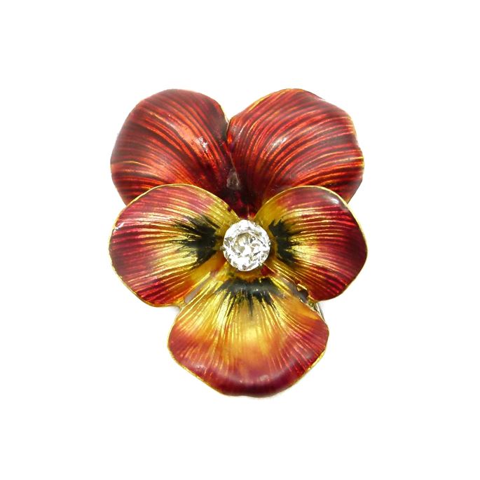 Antique red enamel and diamond pansy brooch | MasterArt